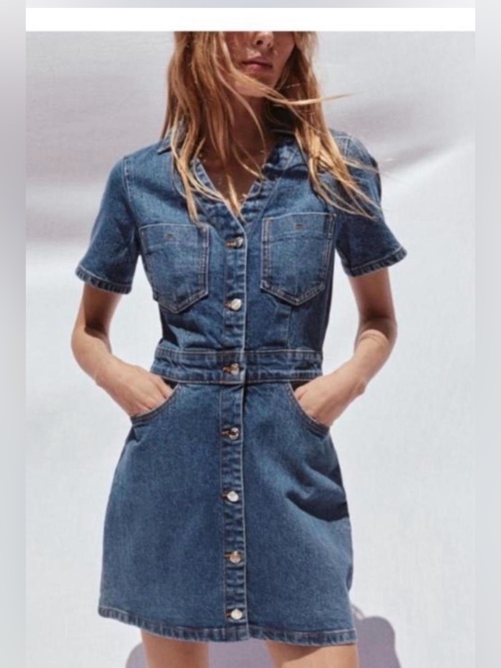 Zara denim button front short sleeve dress. Size sm - Picture 2 of 16